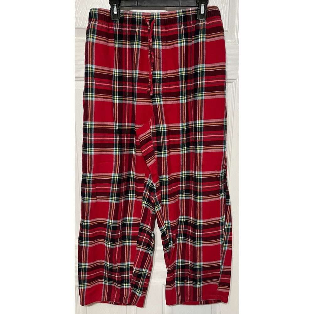 Lands' End XXL Mens Red Plaid Flannel Pajama Pants Elastic Waist‎ Drawstring
